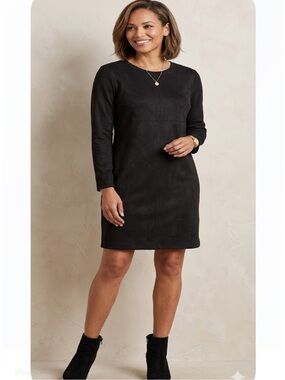 Joh. Women's Black Long Sleeve Suede-Feel Shift Dress
